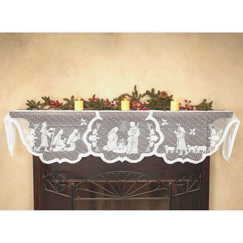 Silent Night Jesus Nativity Lace Fireplace Mantel Scarf Cloth Christmas Night